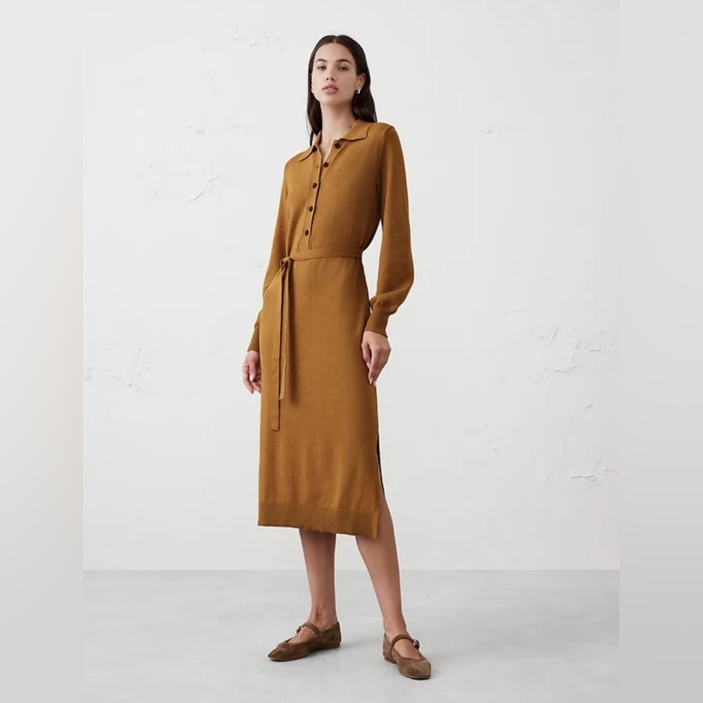 NWT - Banana Republic "Camel" Button Placket Midi Sweater Dress - Size XL.
